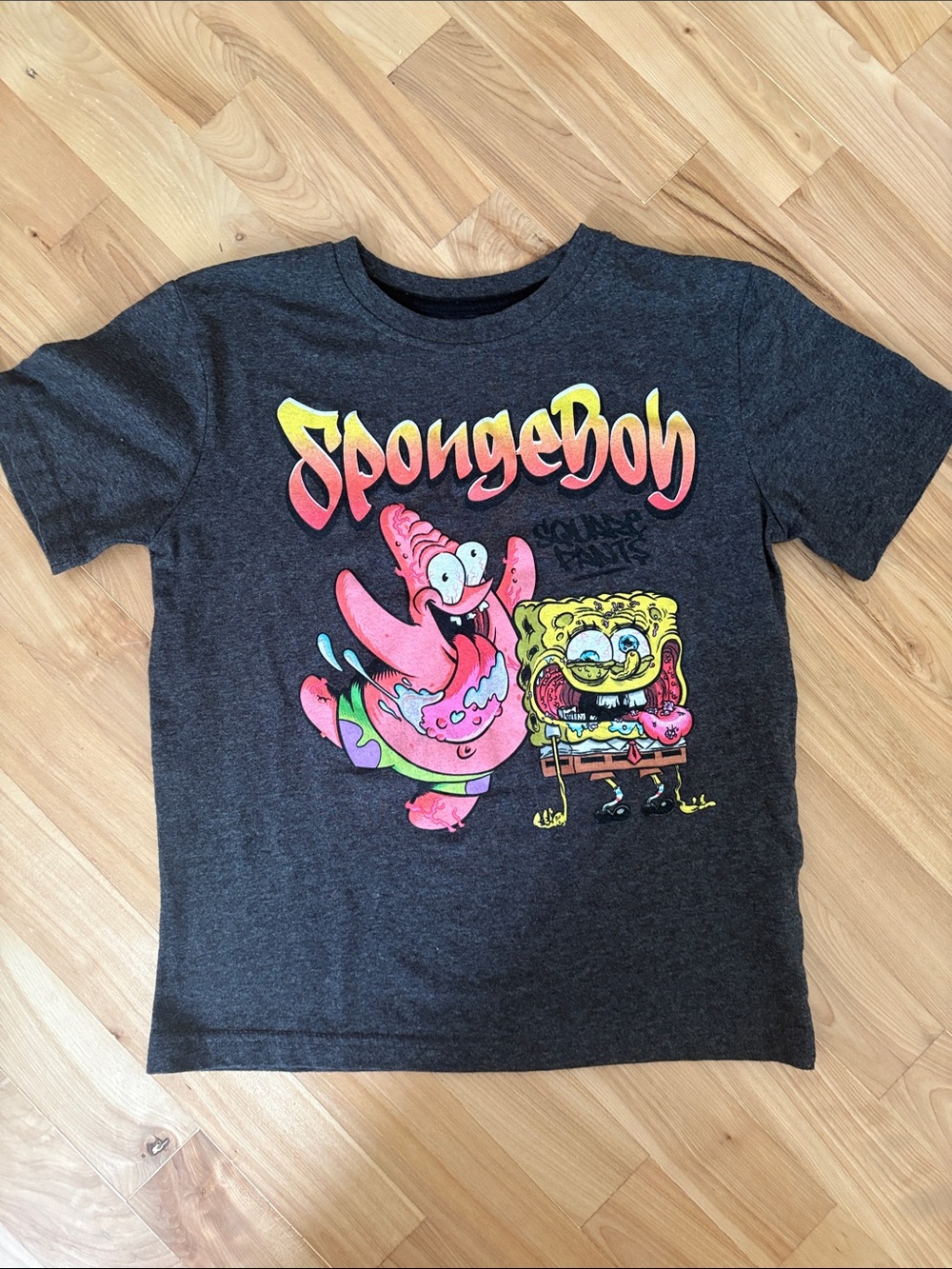 SpongeBob Squarepants Charcoal Tee with Pink & Yellow Graphic